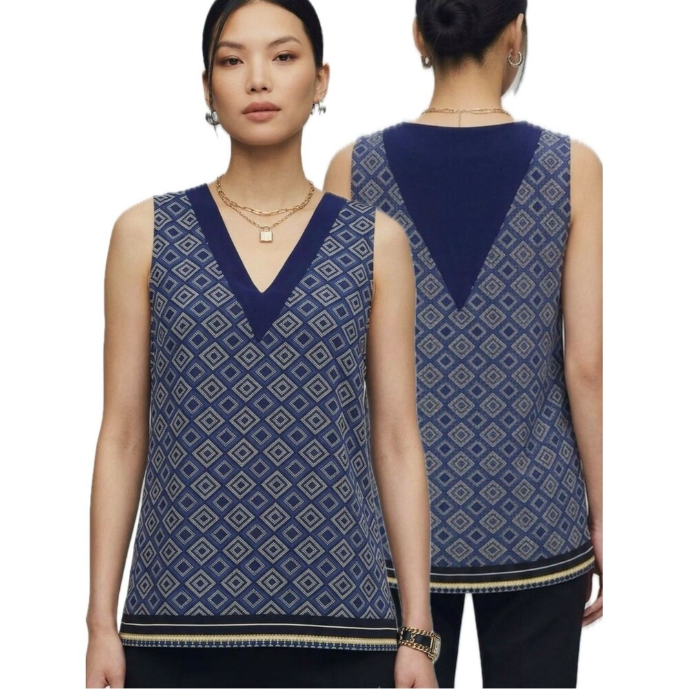 NYDJ Geometric Aztec Patterned V-Neck Tunic Tank Top Size XS High Lo Hem Flowy